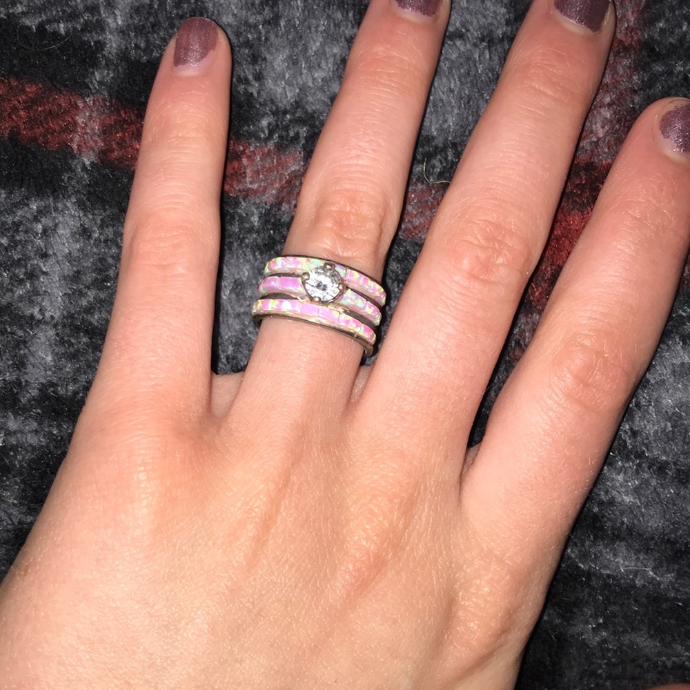 Pink fire opal and topaz stone ring